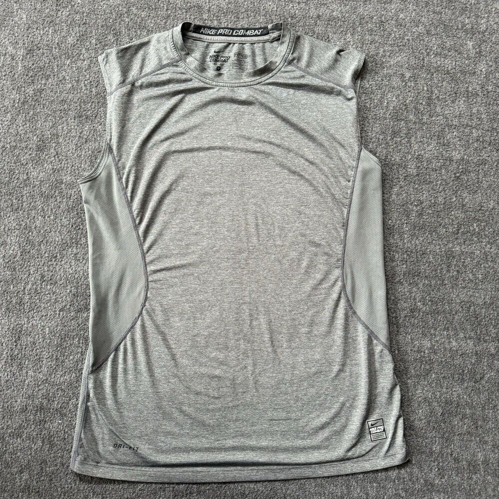 Nike Pro Combat Dri-Fit Fitted Sleeveless T Shirt Grey Athletic Mens Medium - Picture 1 of 9